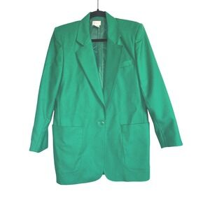 Vintage C.M.I. Wool‎ Blazer, Size Sm, Emerald Green, Single Button, Oversized